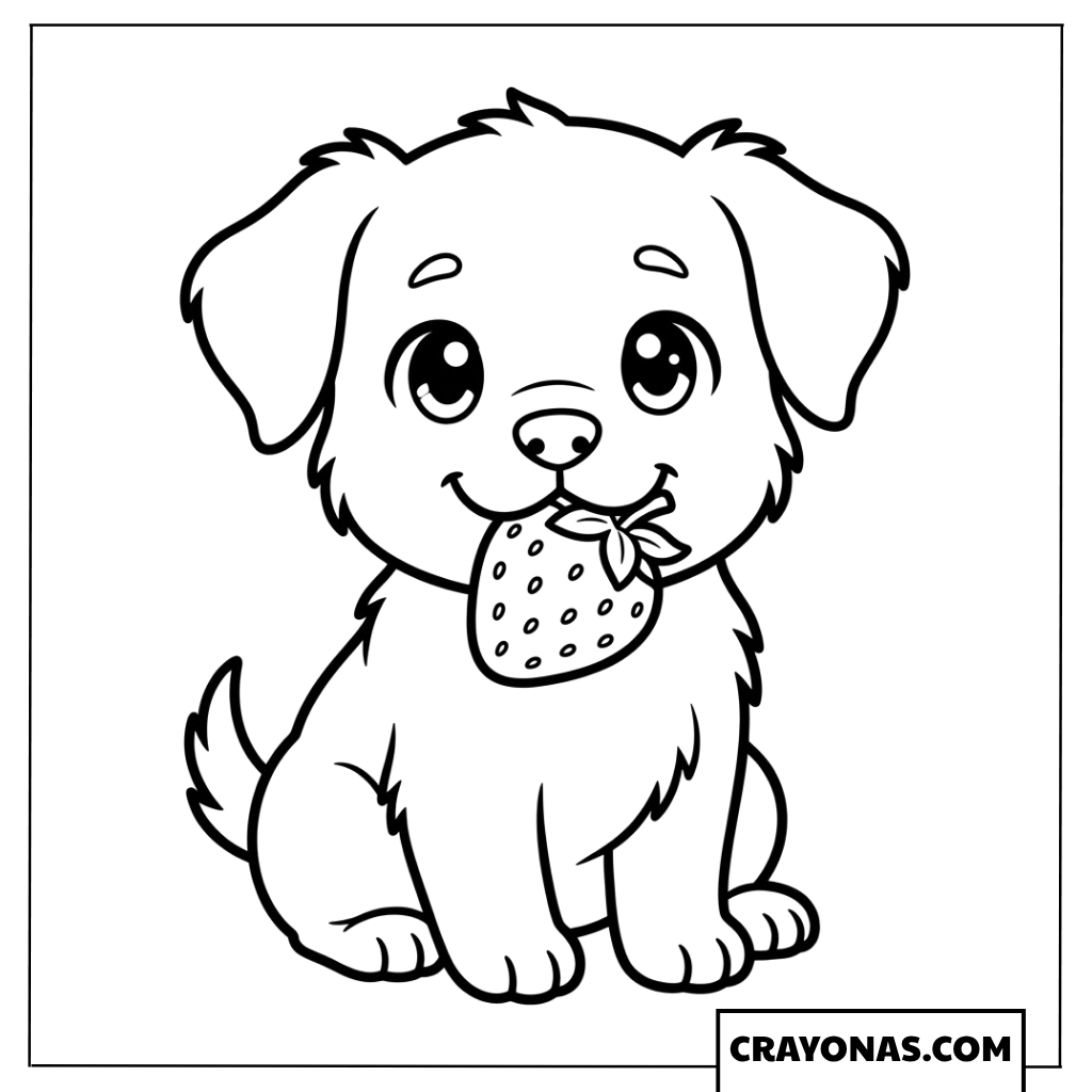 Kawaii Puppy Holding Strawberry Coloring Page
