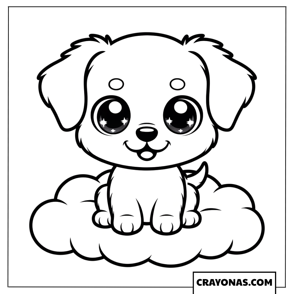 Kawaii Puppy on Cloud Coloring Page