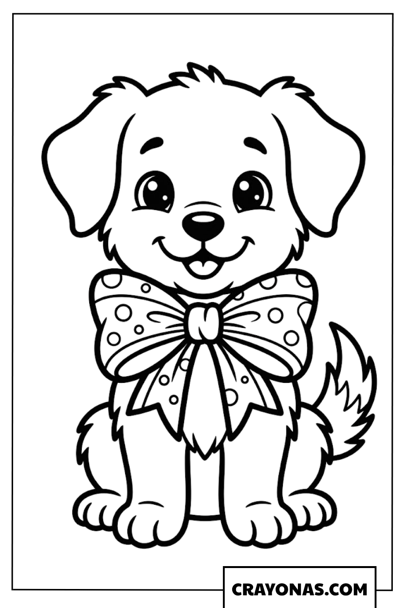 Kawaii Puppy with Big Bow Coloring Page