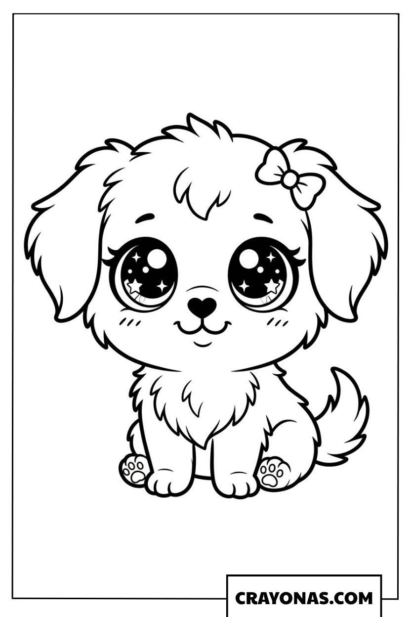 Kawaii Puppy with Bow Coloring Page