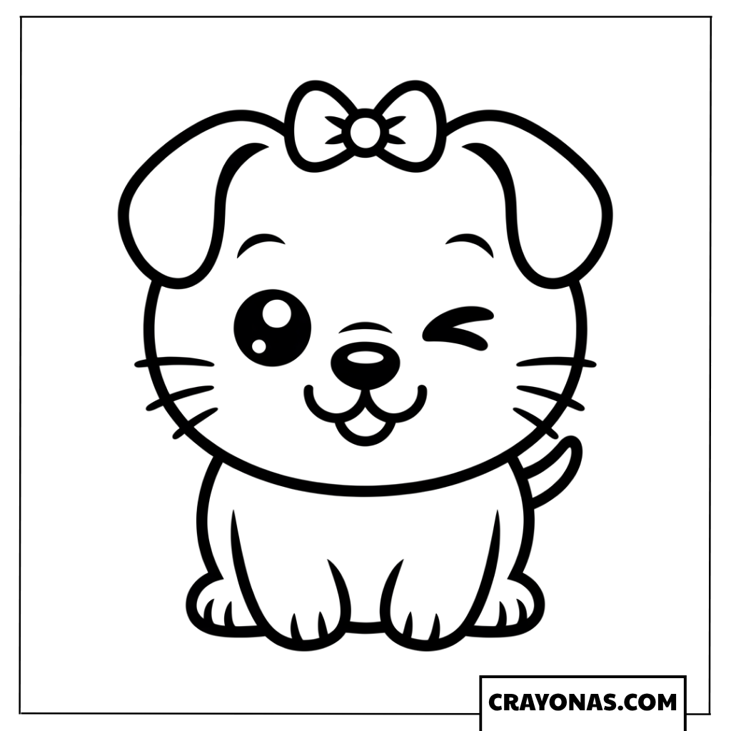 Kawaii Puppy with Bow Coloring Page