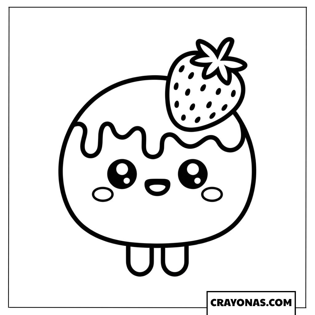 Kawaii Strawberry Mochi Coloring Page