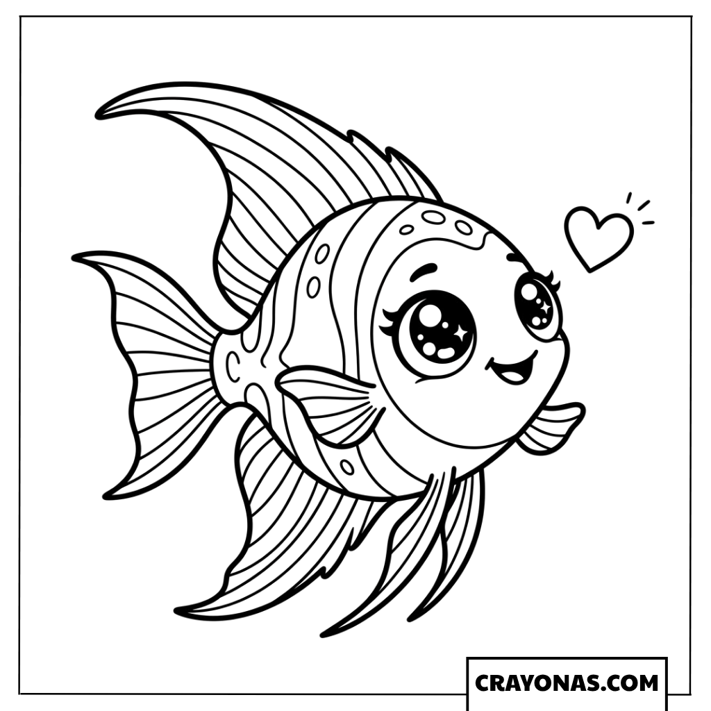 Kawaii Striped Fish Coloring Page