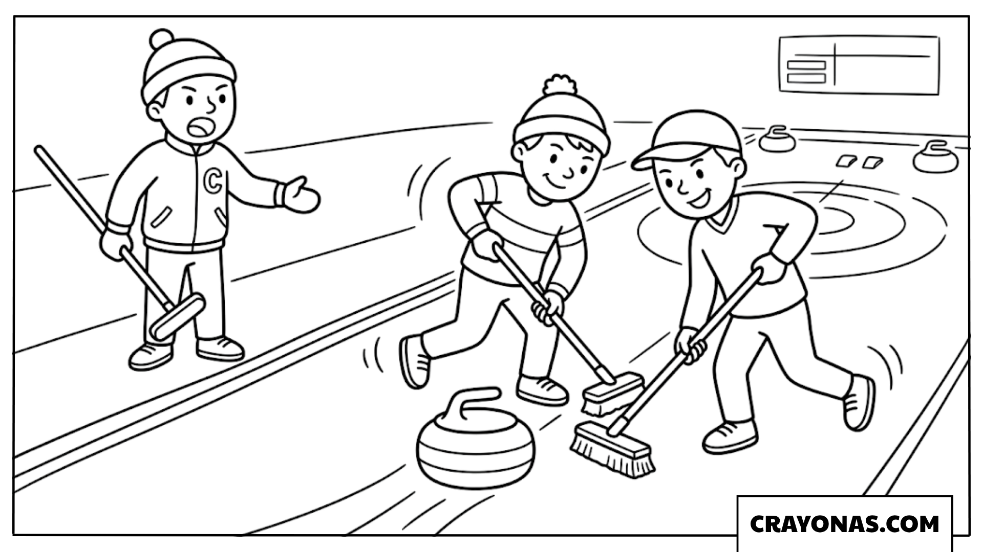 Kids Playing Curling on Ice Coloring Page