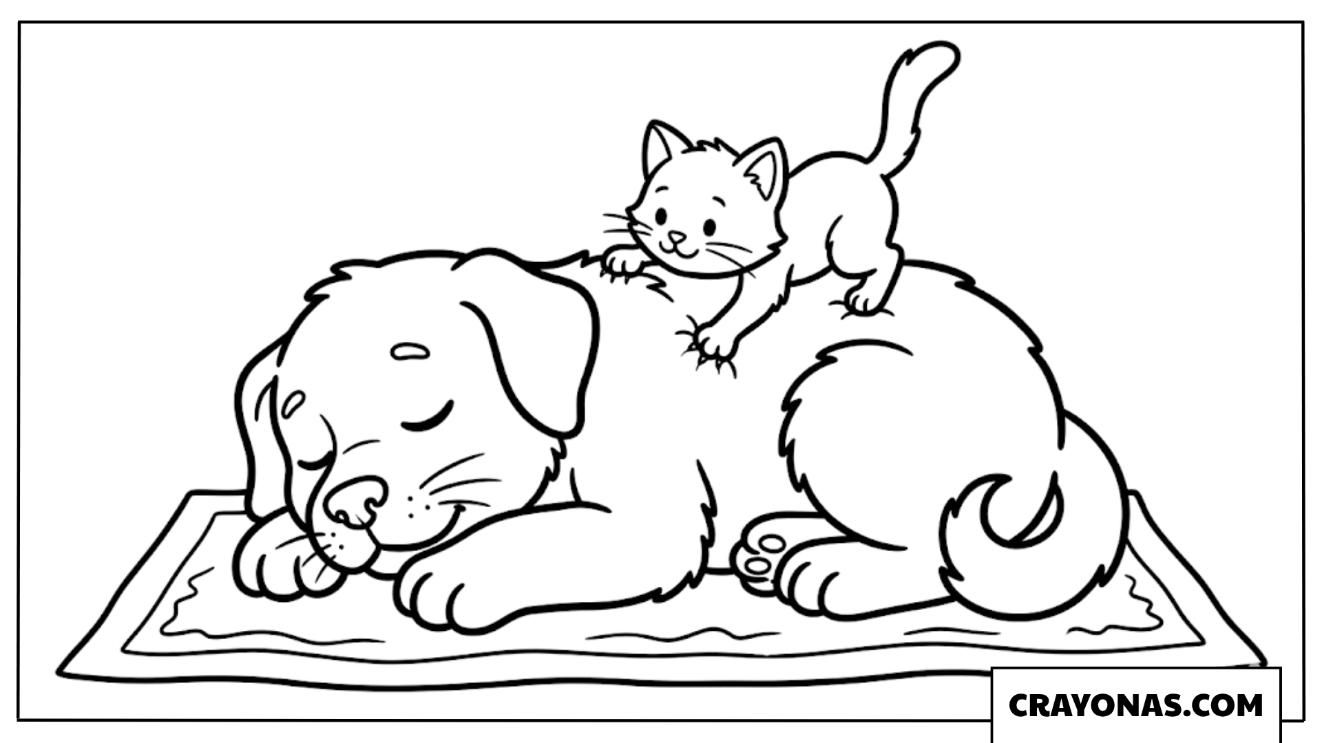 Kitten Riding on Puppy Coloring Page