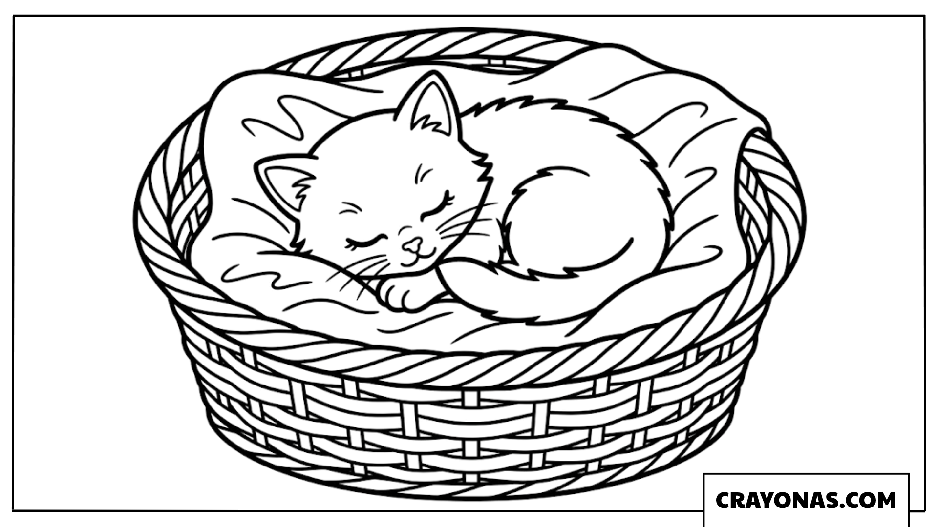 Kitten Sleeping in Basket Coloring Page