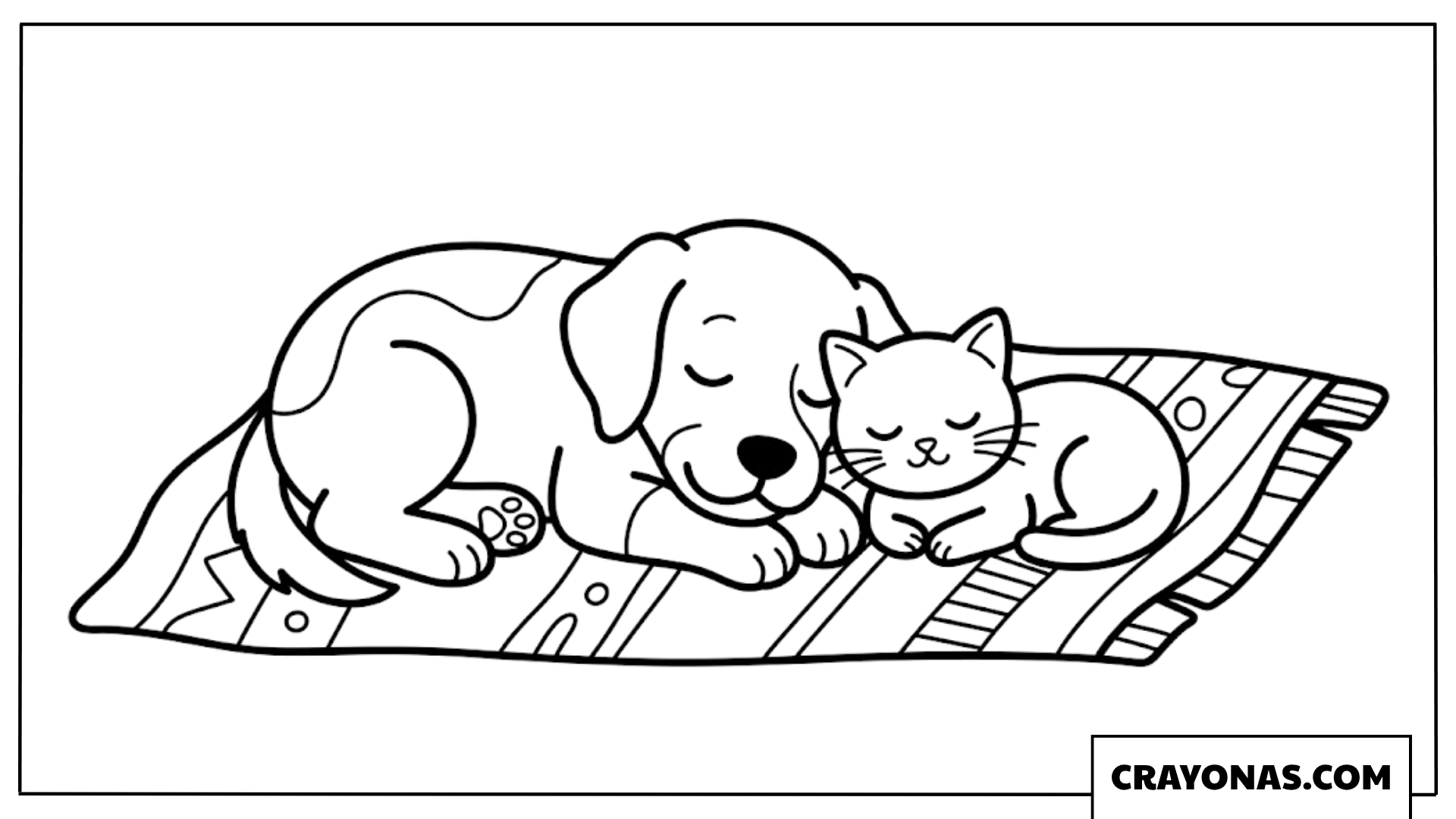 Kitten and Puppy Sleeping Together Coloring Page