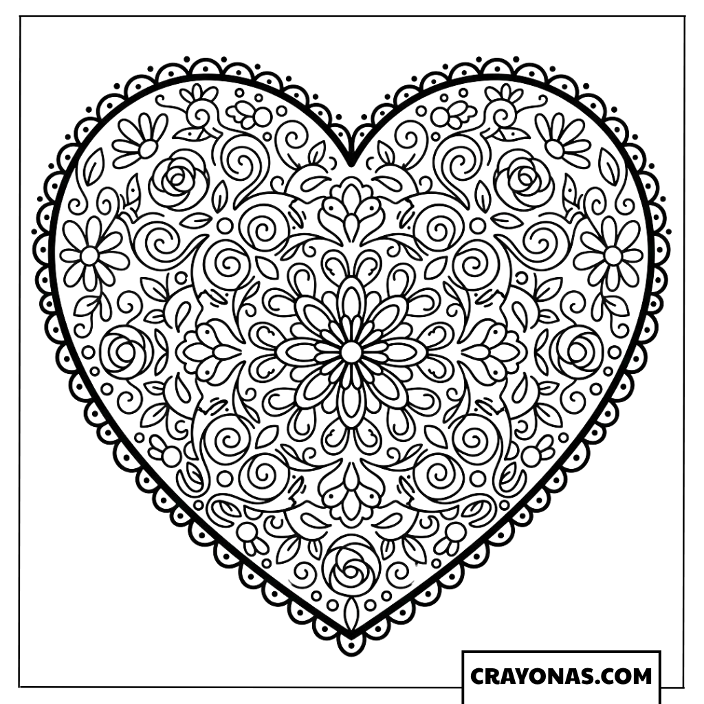 Lace Heart Mandala Coloring Page