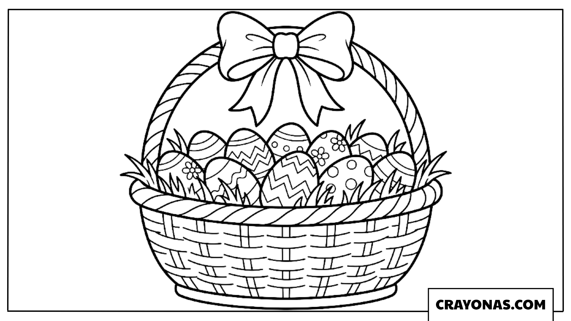 Large Easter Basket with Bow Coloring Page