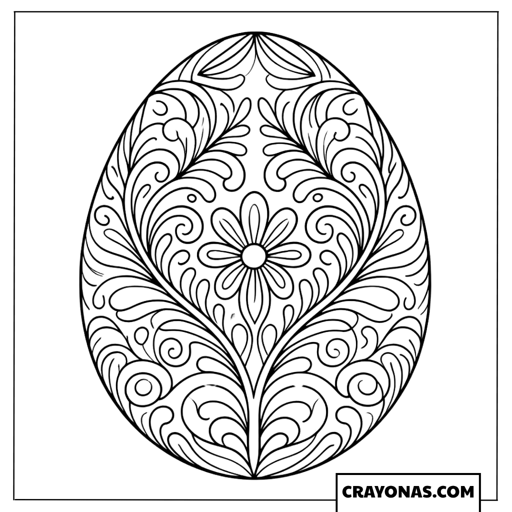 Leaf and Swirl Mandala Easter Egg Coloring Page