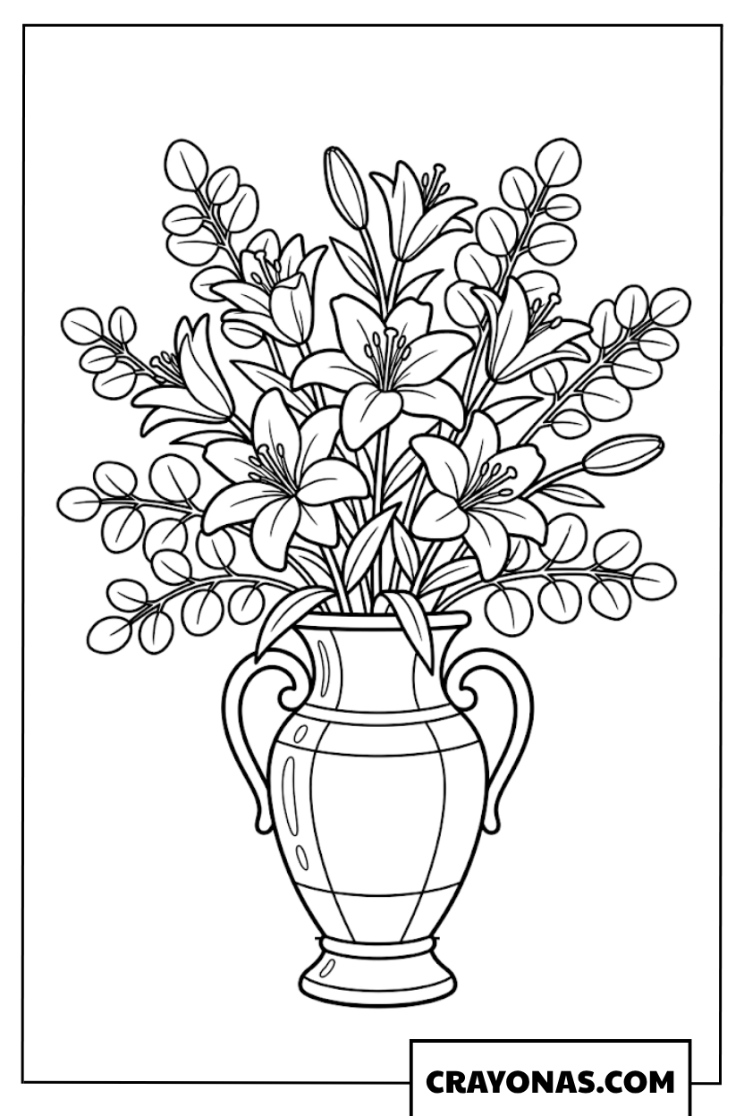 Lilies in Vase Coloring Page