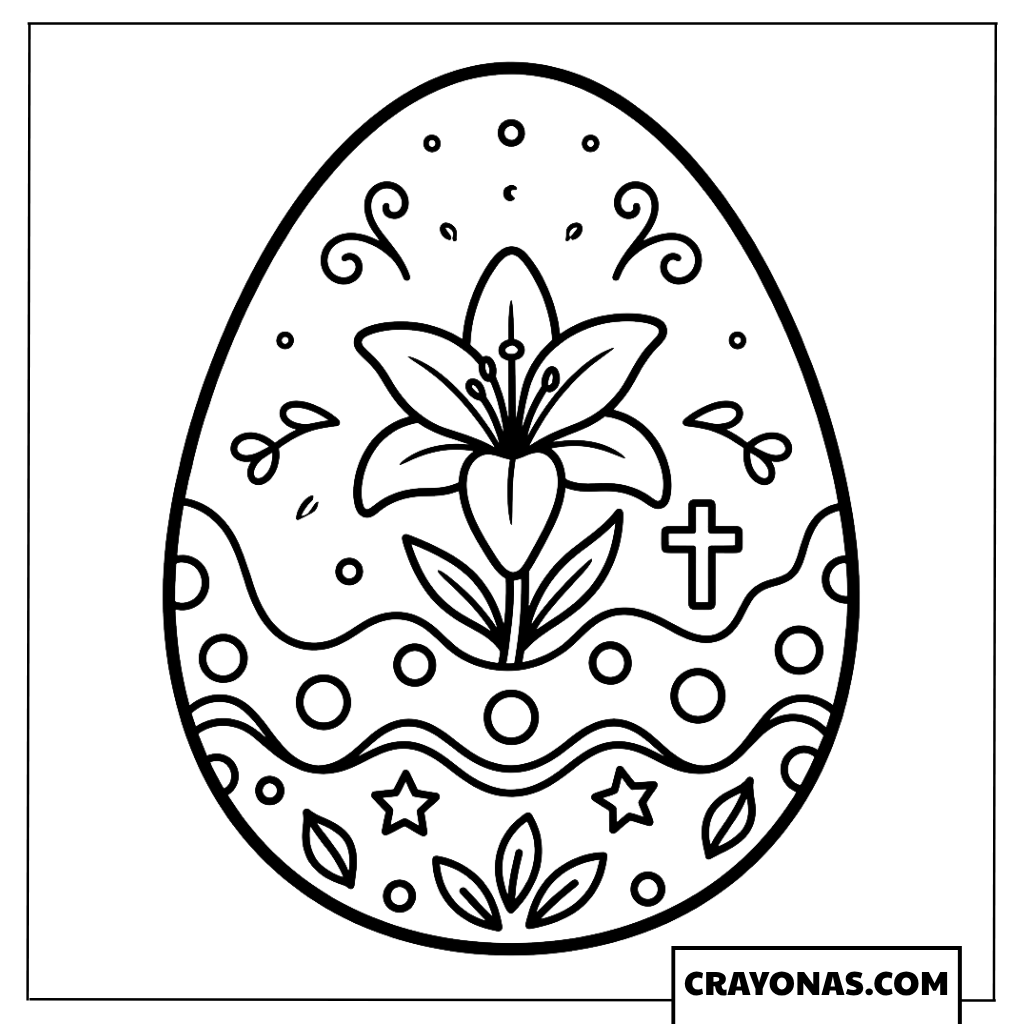 Lily and Cross Easter Egg Coloring Page