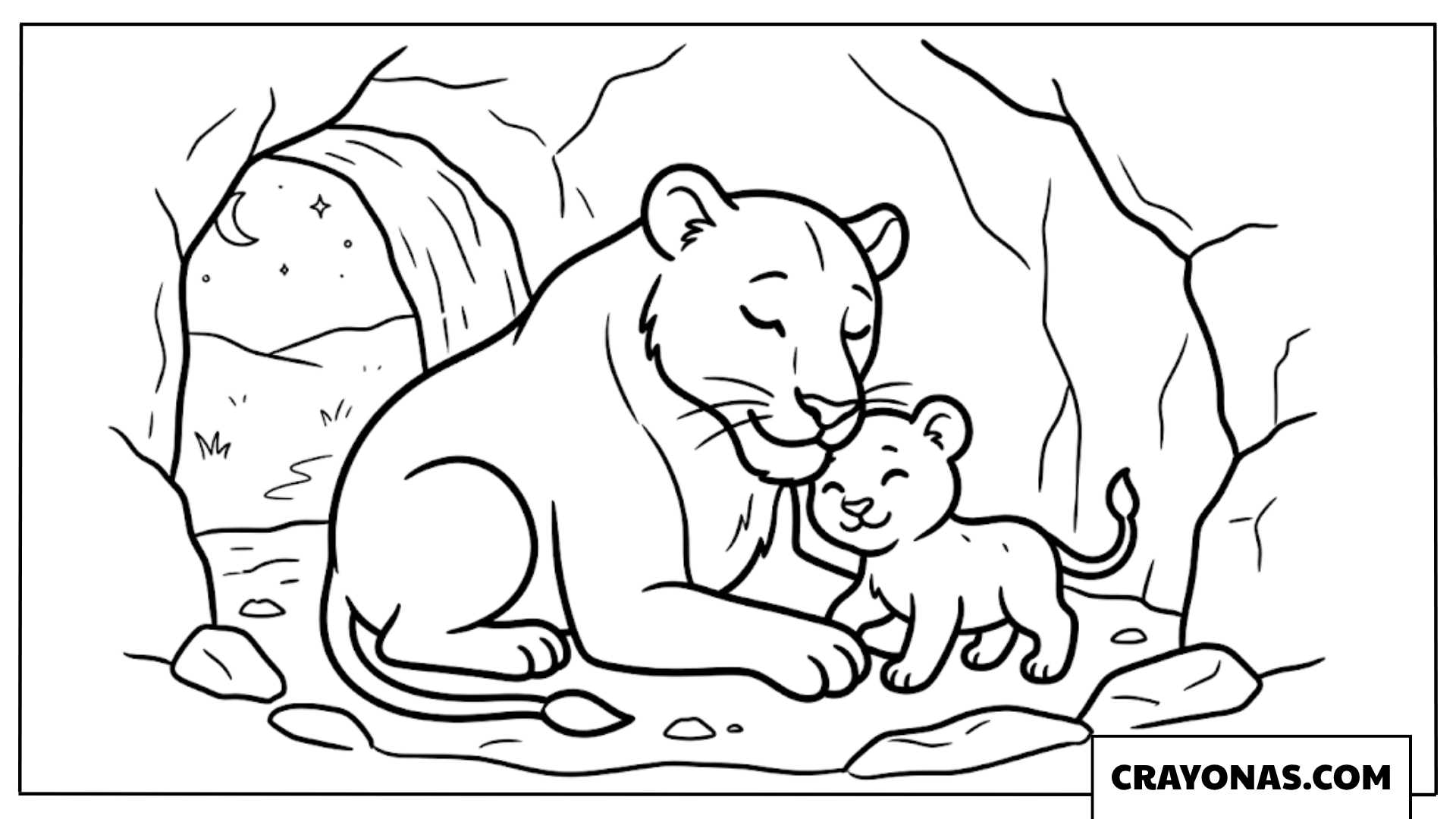 Lioness with Cub in Den Coloring Page