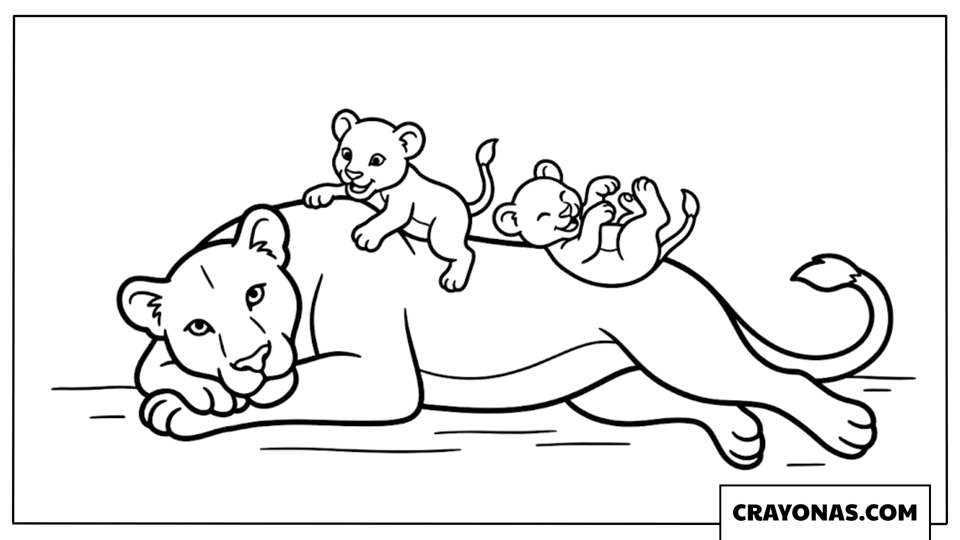 Lioness with Cubs Playing Coloring Page