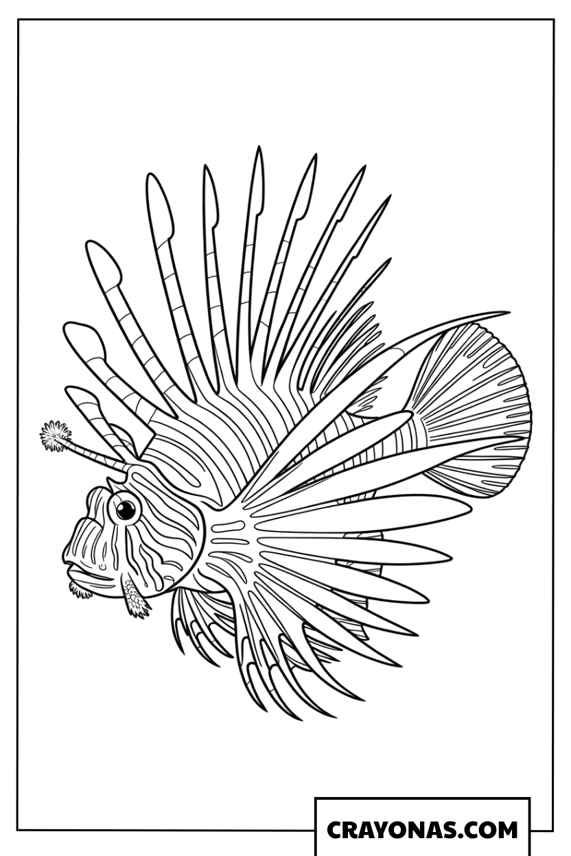 Lionfish with Flowing Fins Coloring Page