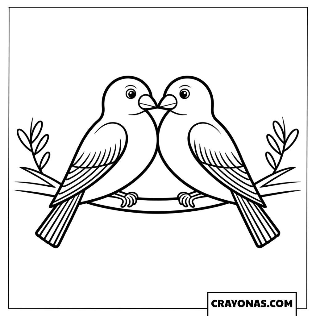 Love Birds on Branch Coloring Page