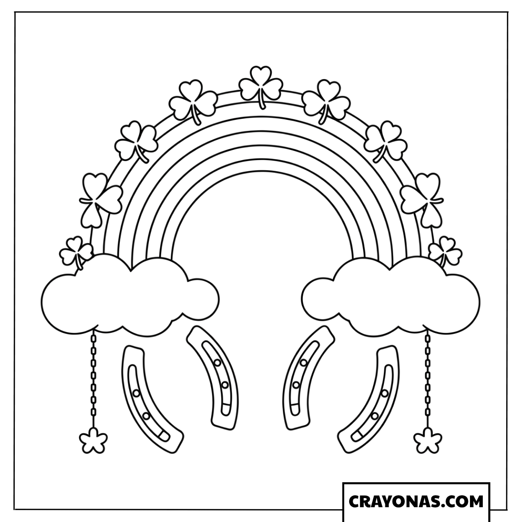 Lucky Rainbow with Horseshoes Coloring Page