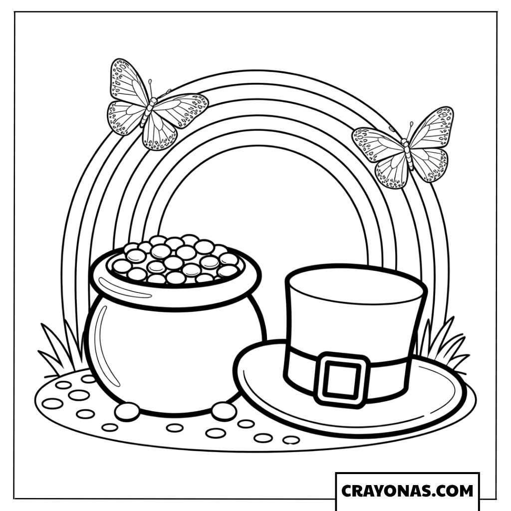 Lucky Rainbow with Pot of Gold Coloring Page