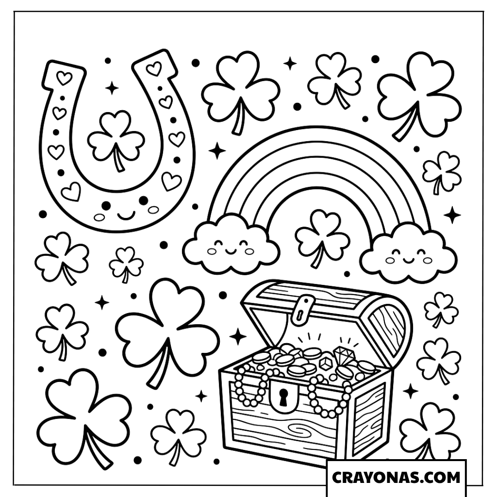Lucky Rainbow with Treasure Coloring Page