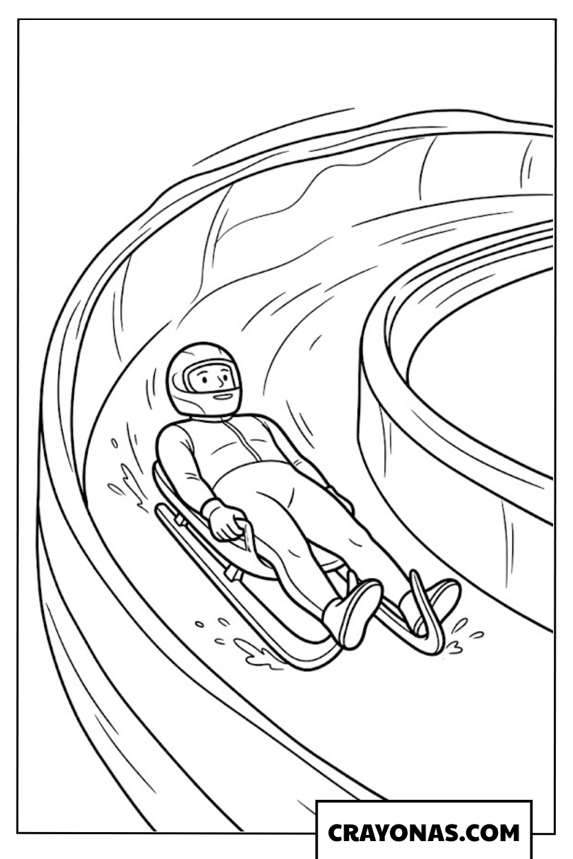 Luge Racer Speeding Down the Track Coloring Page
