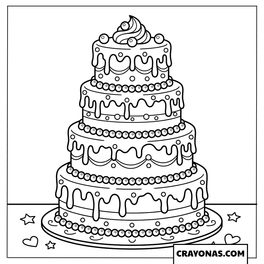 Luxury Four-Tiered Cake Coloring Page