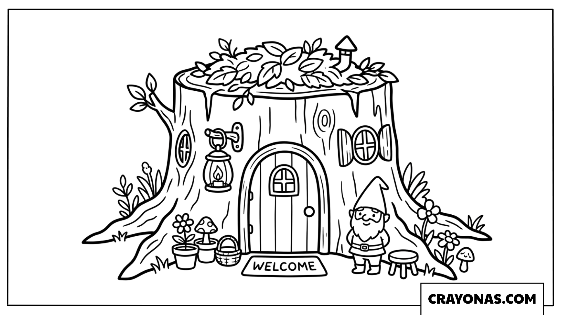 Magical Tree Stump House Coloring Page
