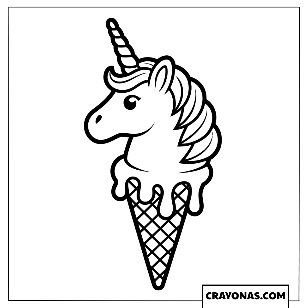 Magical Unicorn Ice Cream Cone Coloring Page