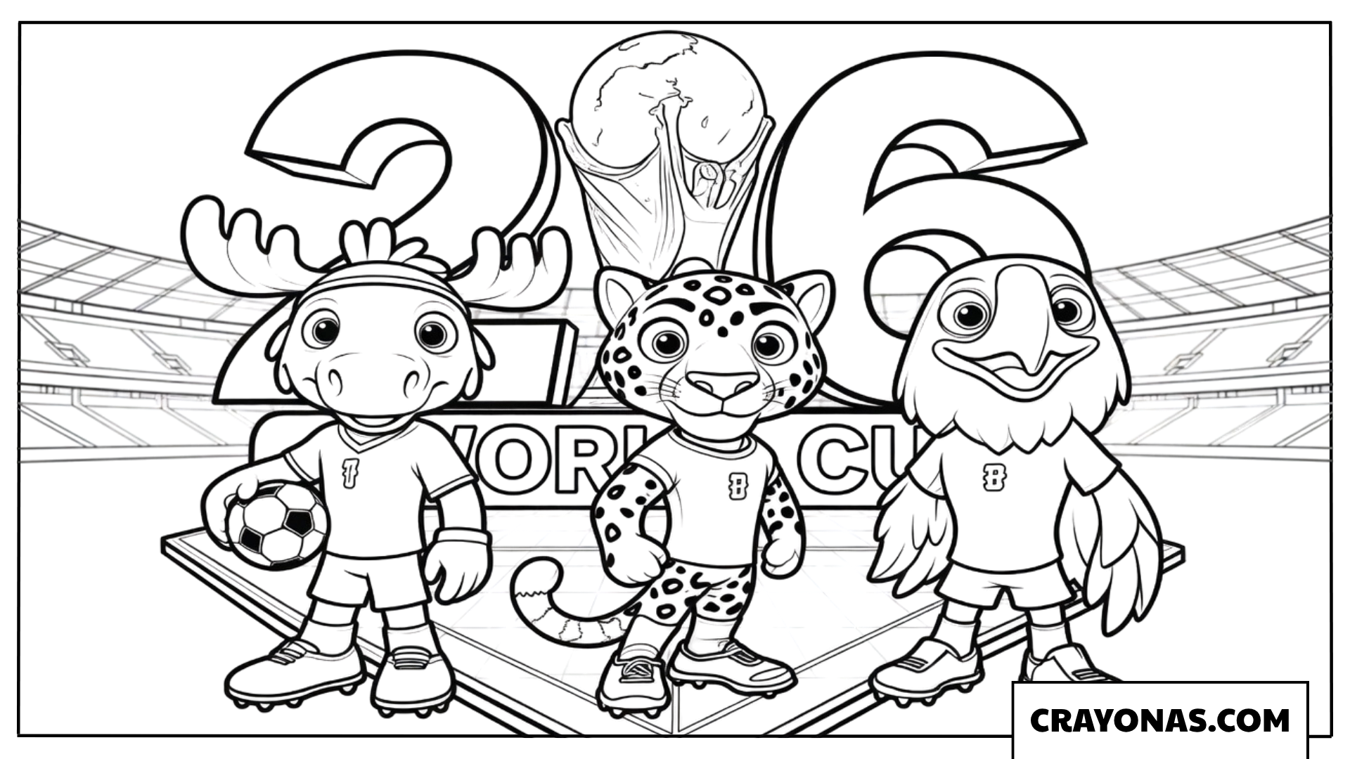 Mascots at World Cup Stadium Coloring Page