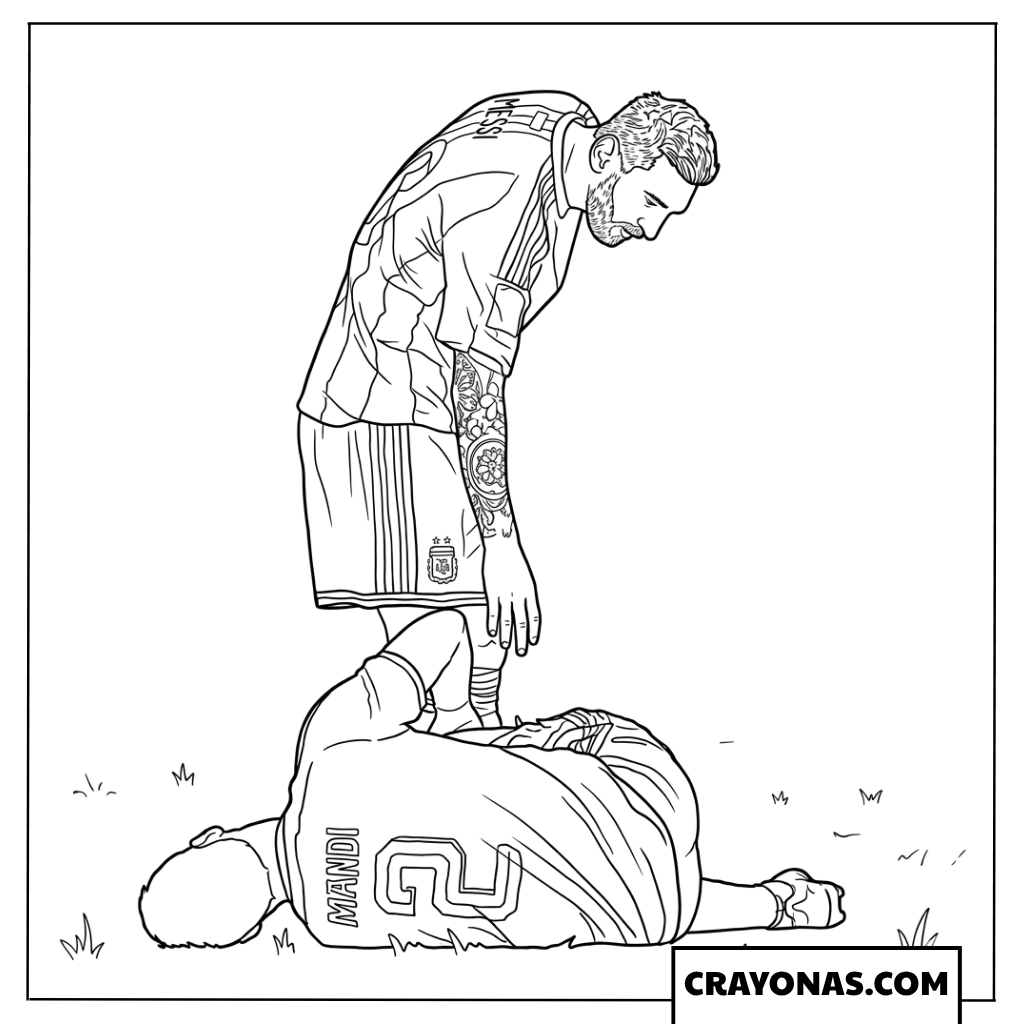 Messi vs Mandi Foul Scene Coloring Page