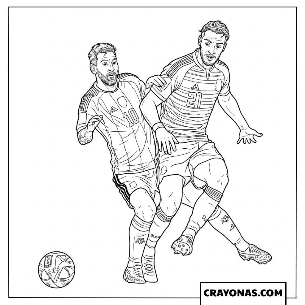 Messi vs Ramy Bensebaini Coloring Page