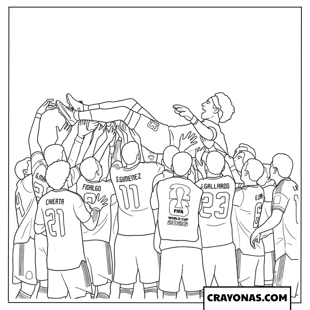 Mexico Players Lift Guillermo Ochoa in Celebration Coloring Page