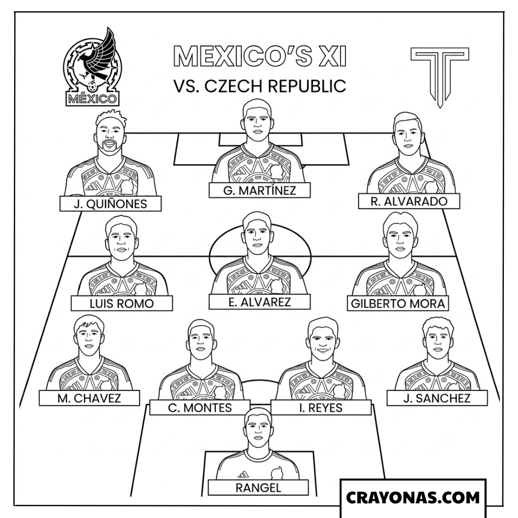 Mexico Starting Lineup vs Czech Republic World Cup 2026 Coloring Page