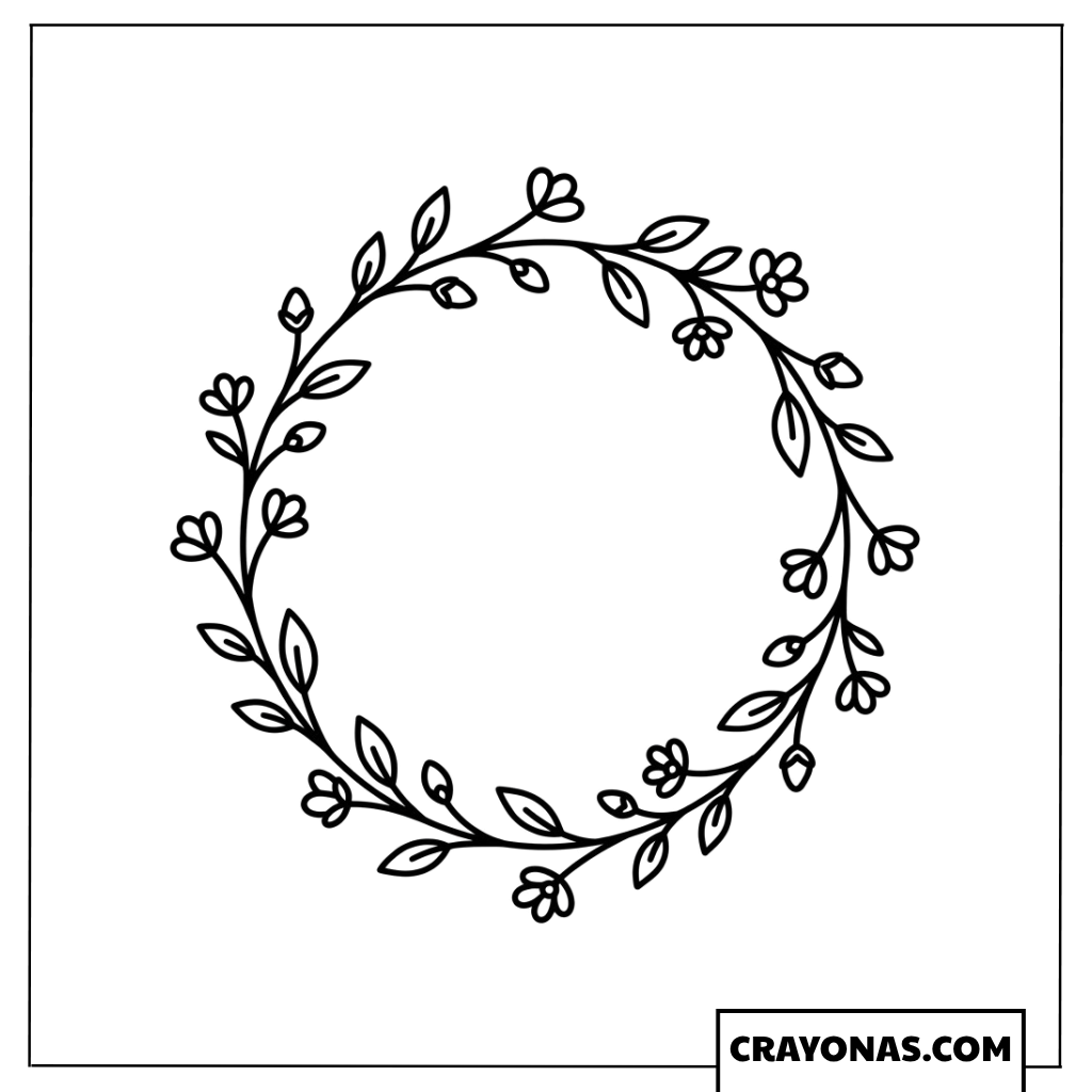 Minimalist Floral Branch Wreath Coloring Page