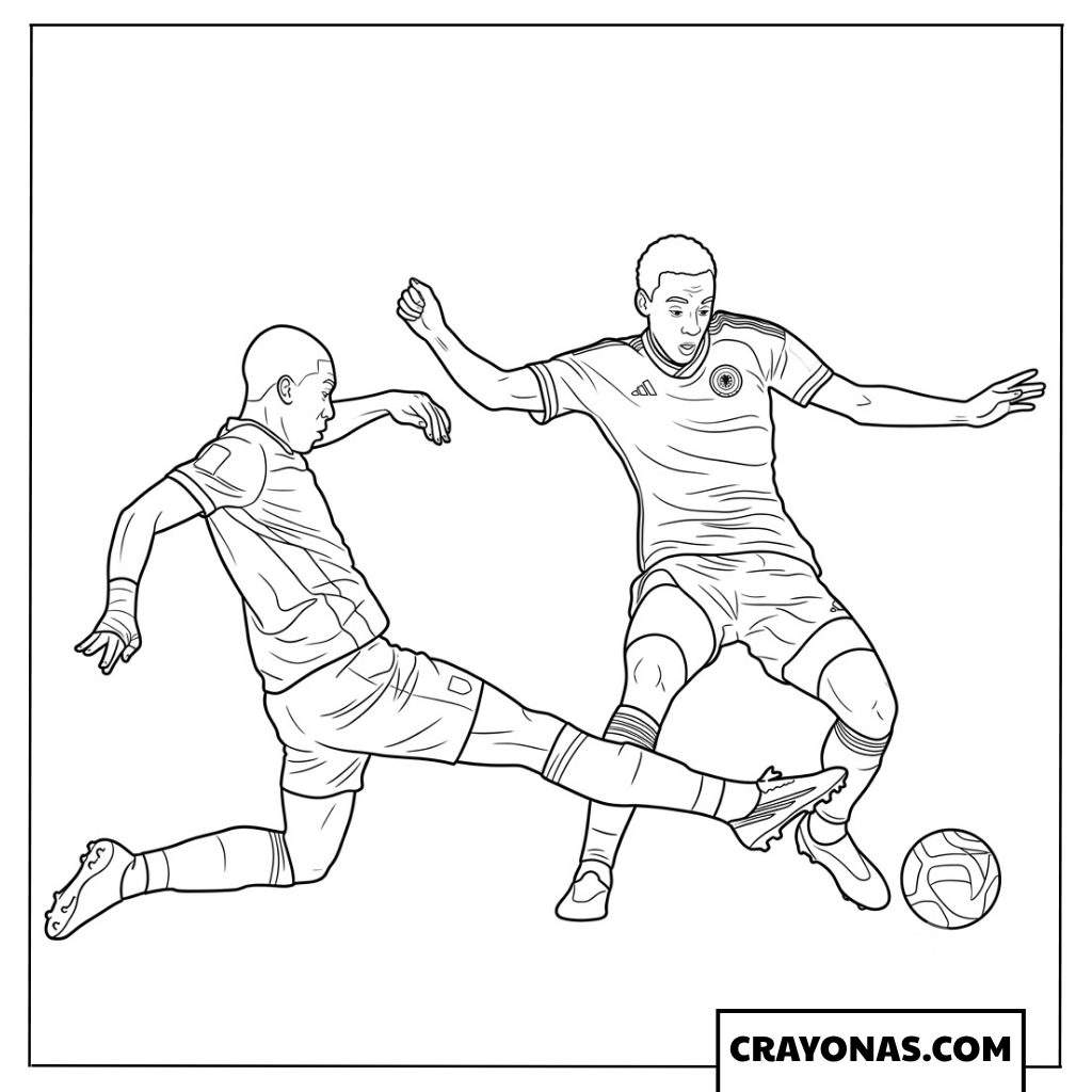 Moises Caicedo vs Jamal Musiala Midfield Battle Coloring Page