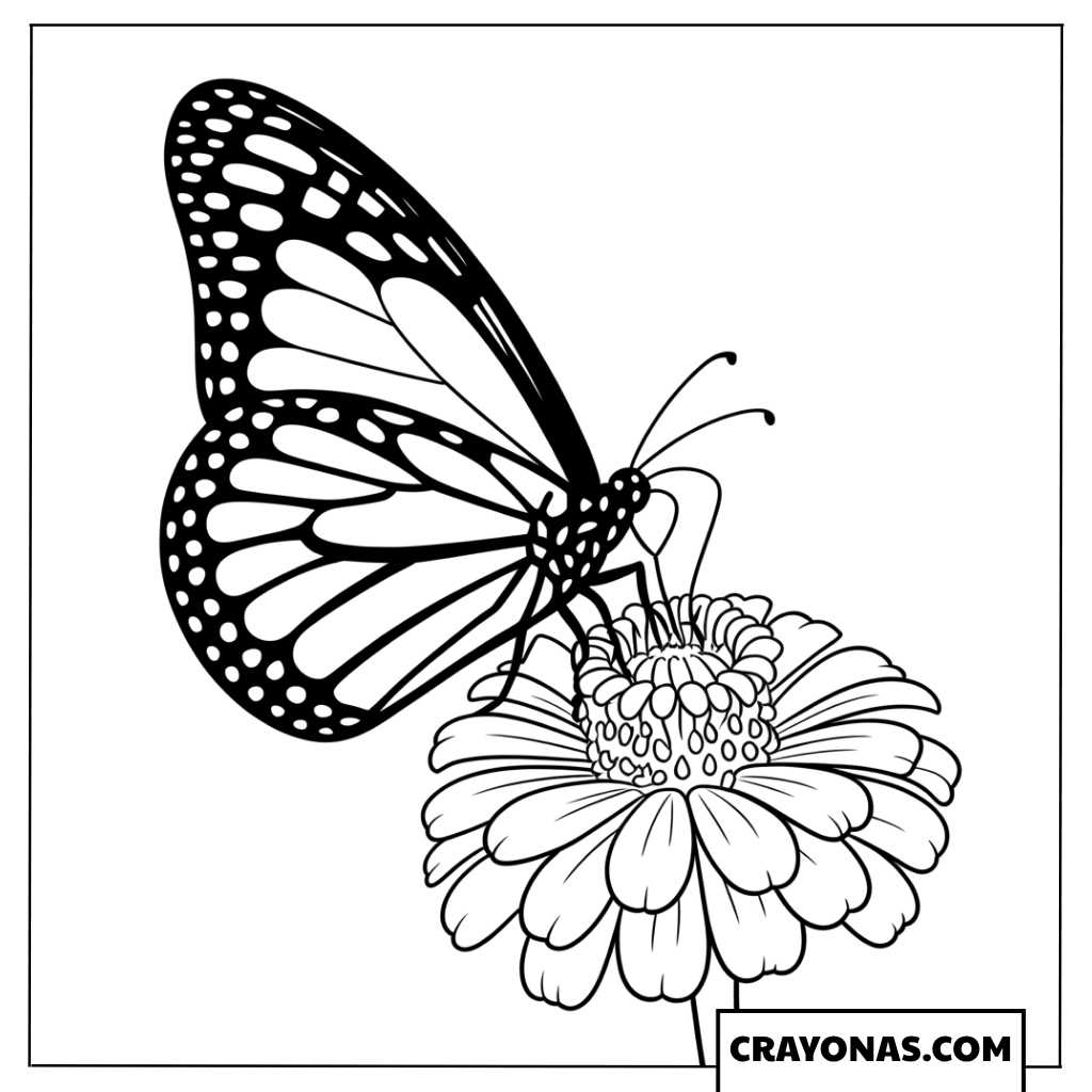 Monarch Butterfly on Flower Coloring Page