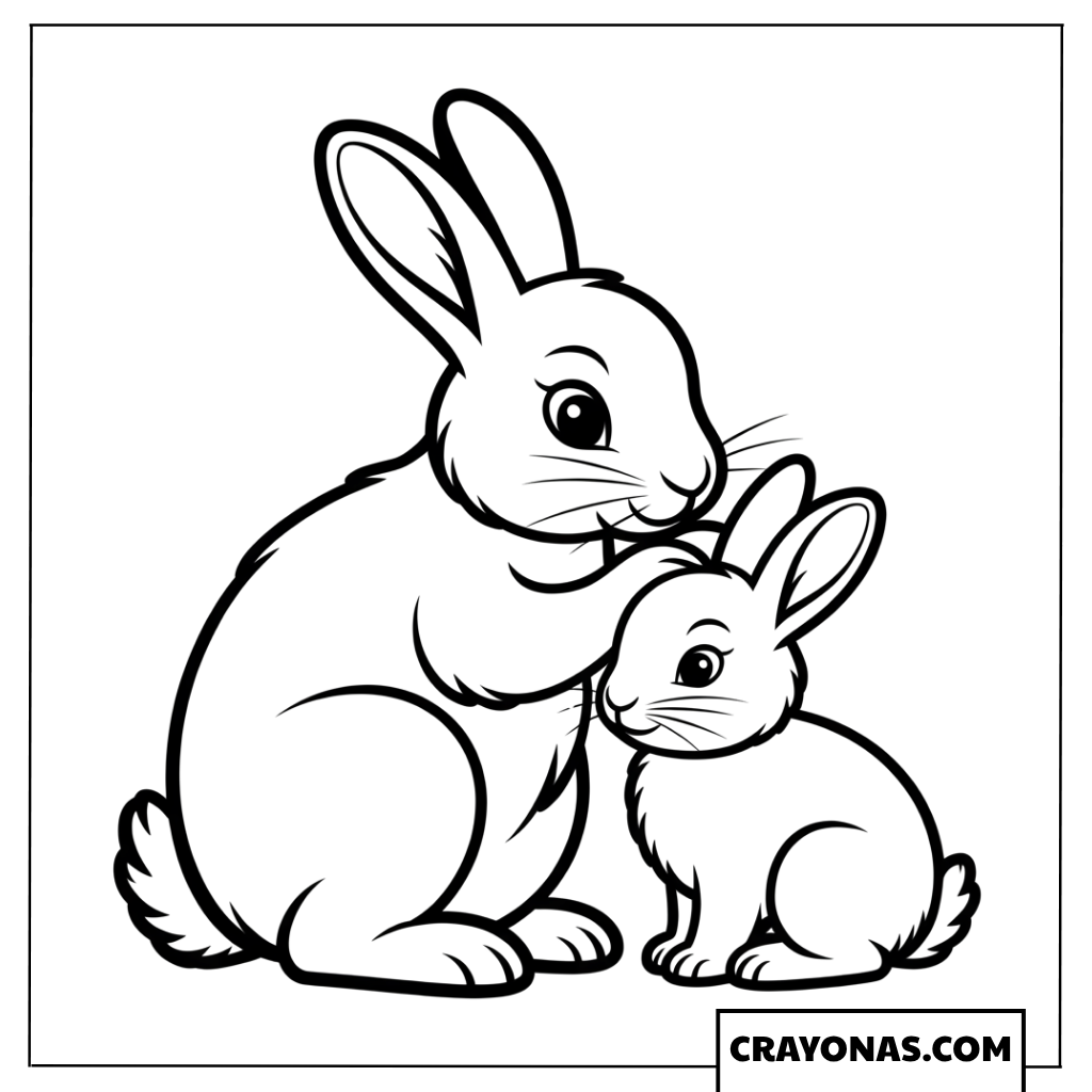 Mother Bunny Nuzzling Baby Coloring Page