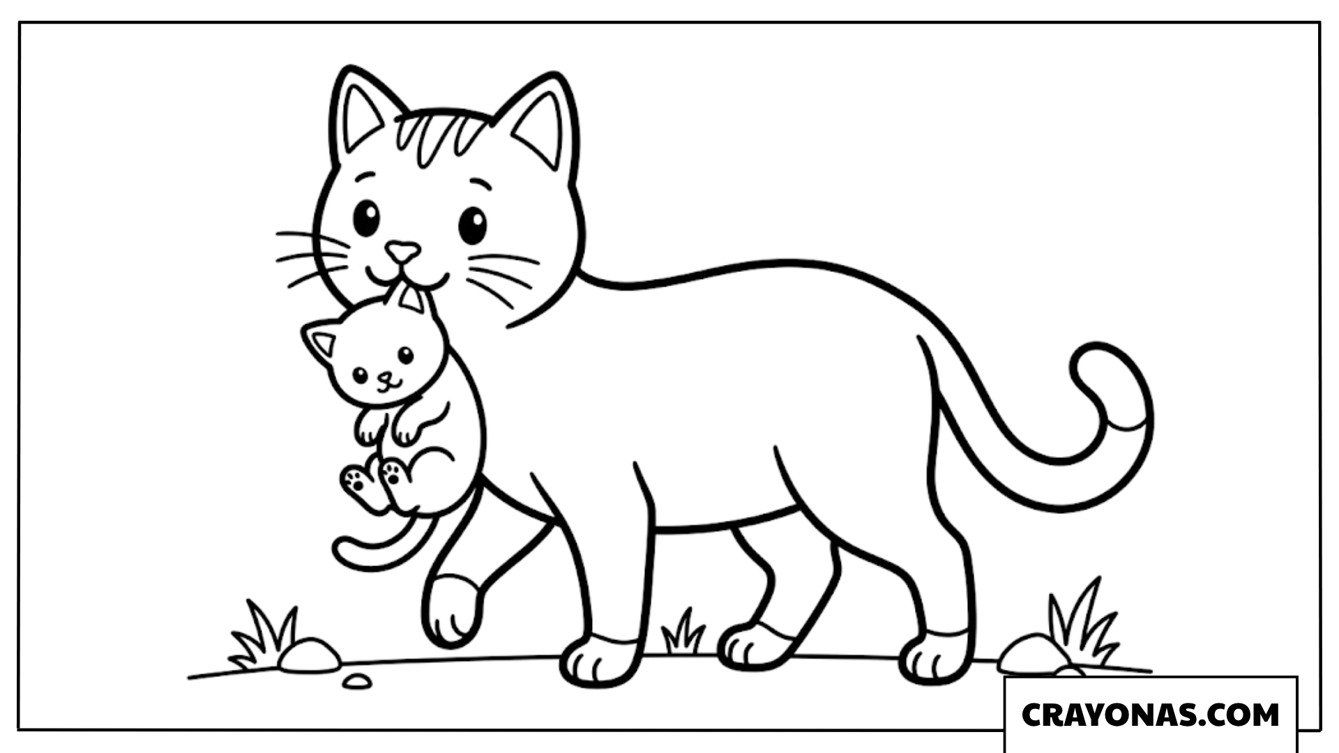 Mother Cat Carrying Kitten Coloring Page