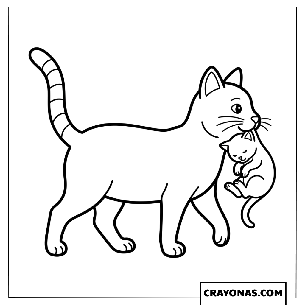 Mother Cat Carrying Kitten Coloring Page