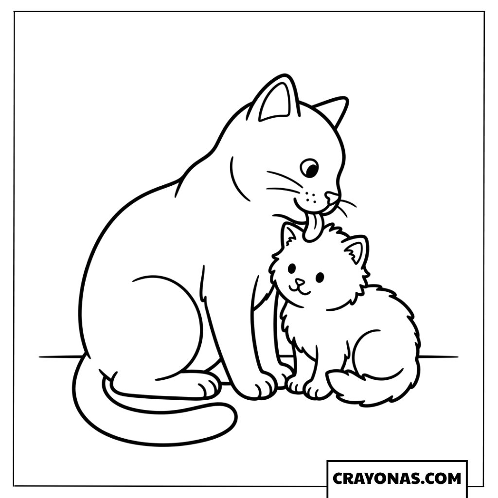 Mother Cat and Kitten Coloring Page