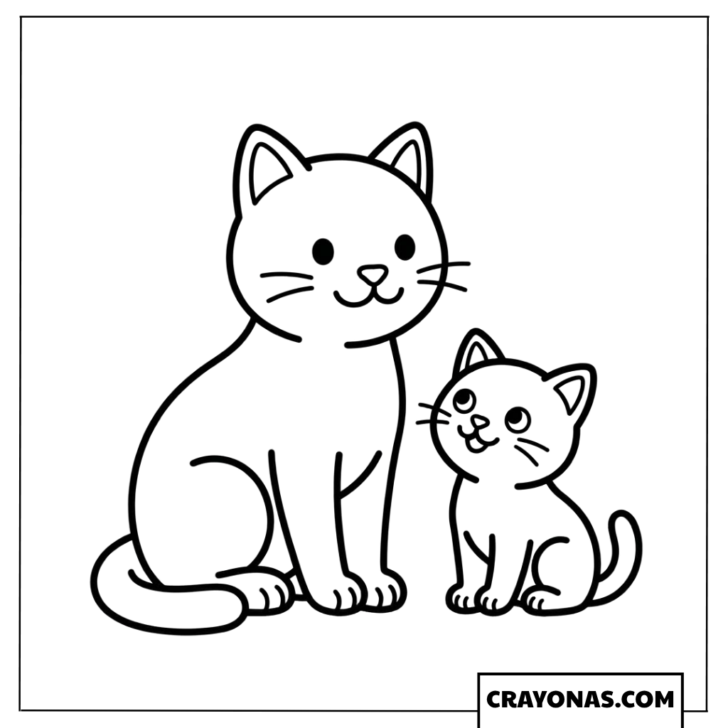Mother Cat and Playful Kitten Coloring Page