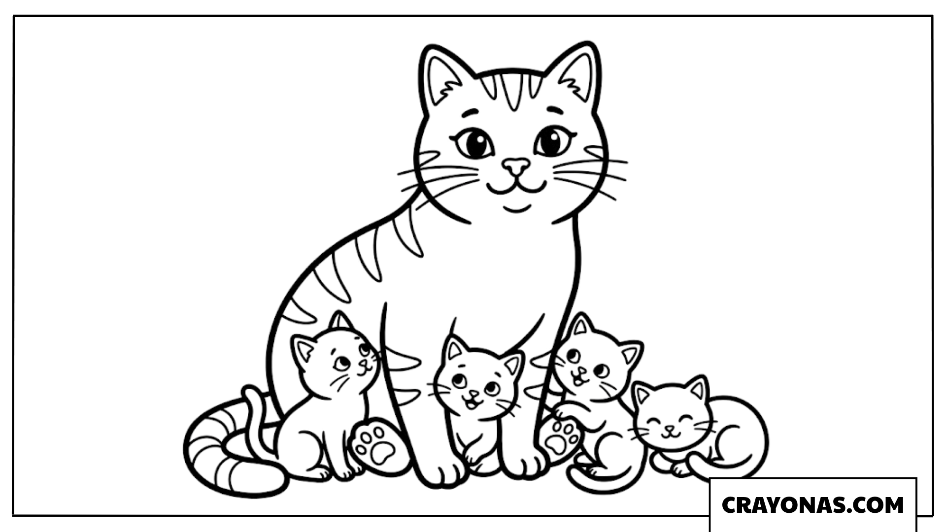 Mother Cat with Kittens Coloring Page