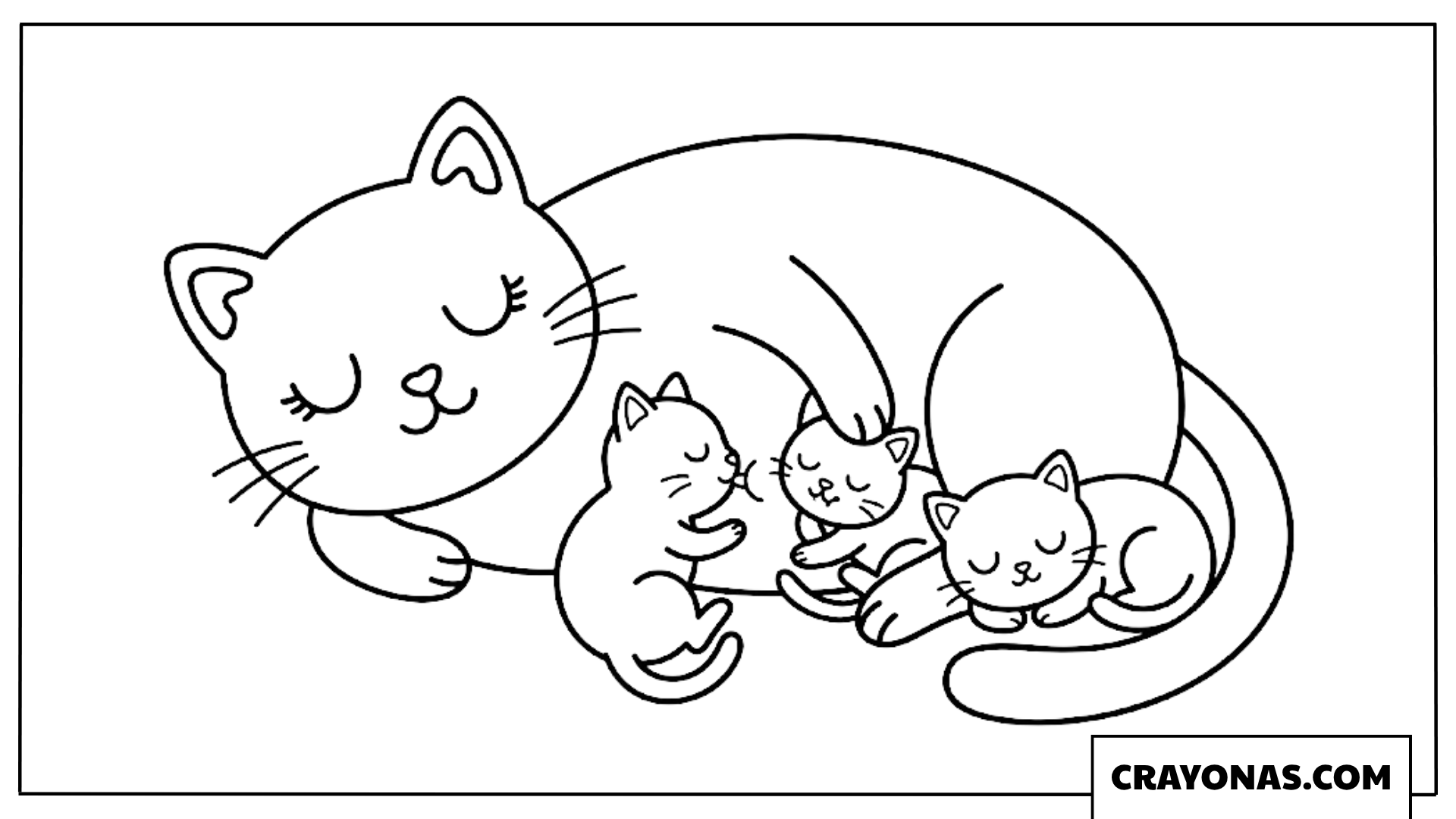 Mother Cat with Kittens Coloring Page