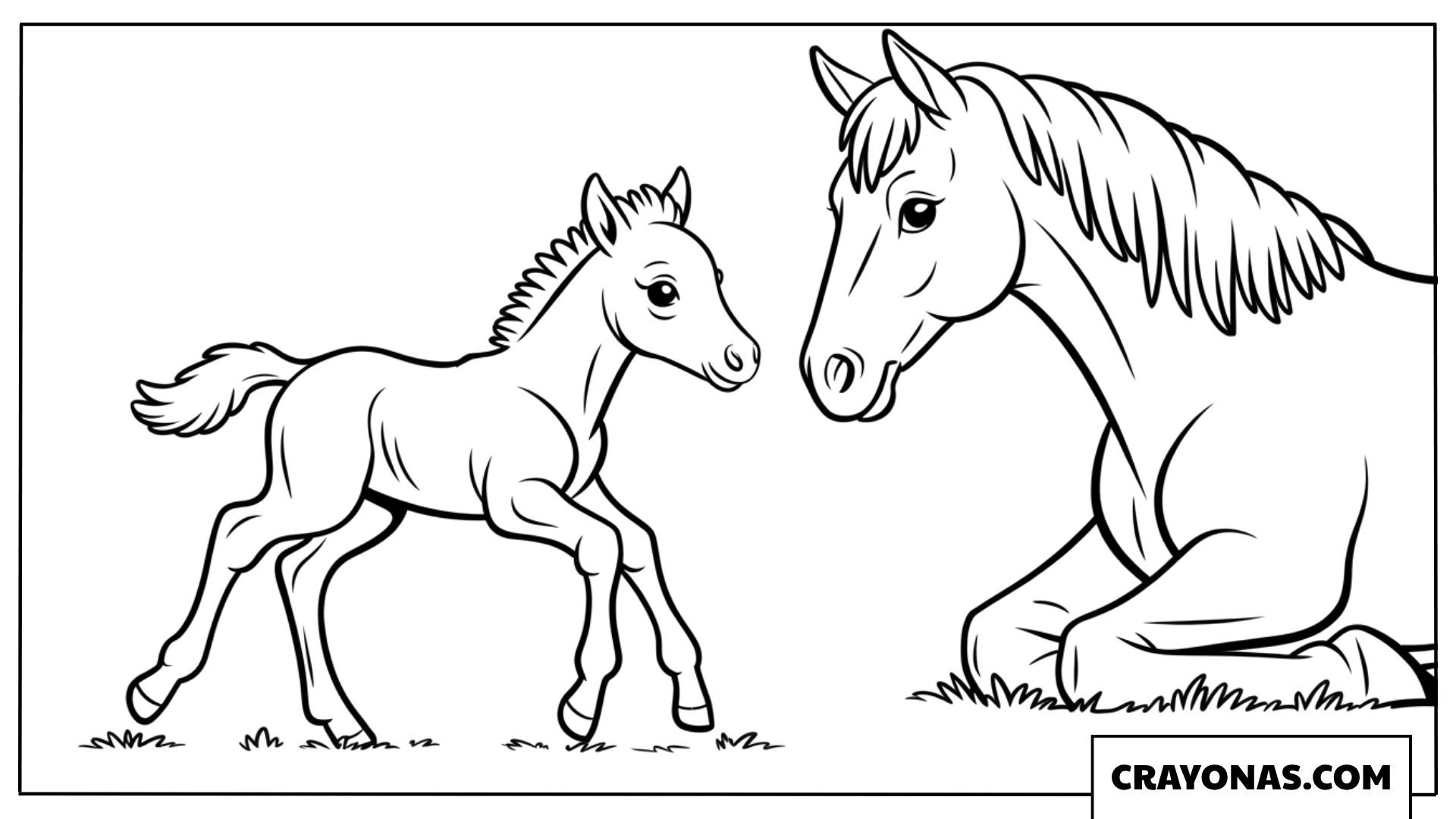 Mother Horse and Baby Foal Coloring Page