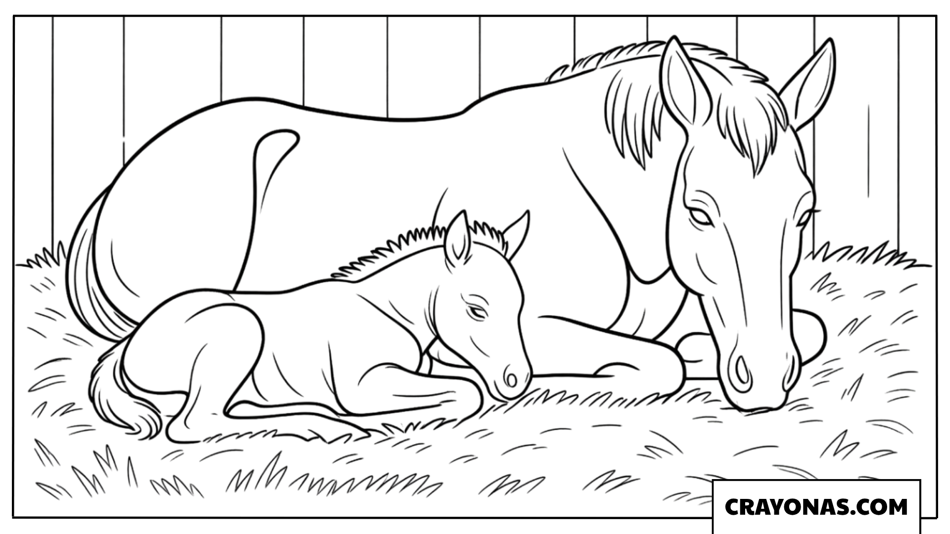 Mother Horse with Resting Foal Coloring Page