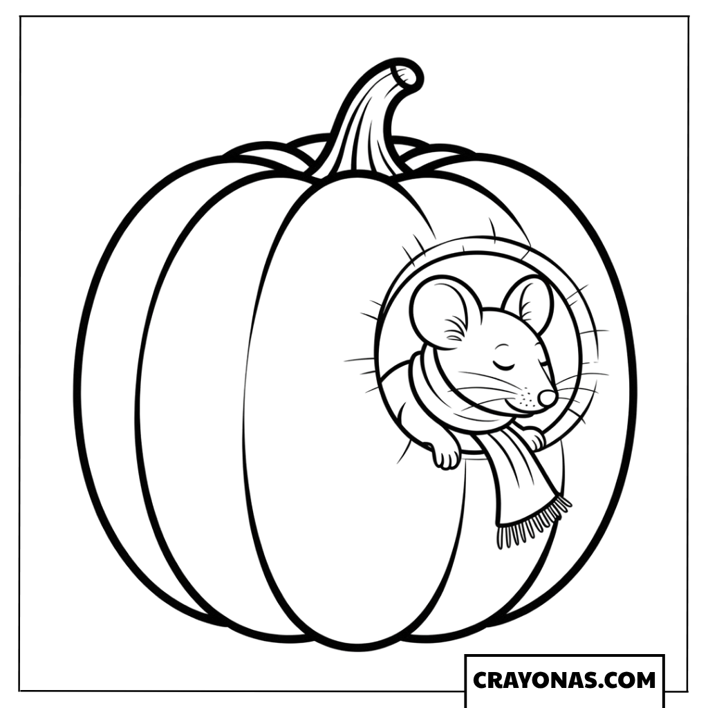 Mouse in Pumpkin with Scarf Coloring Page
