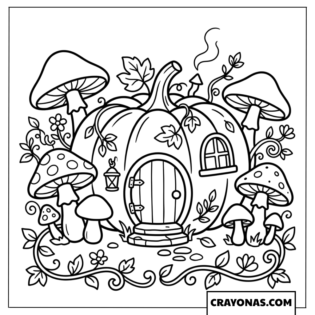 Mushroom Fairy House Coloring Page