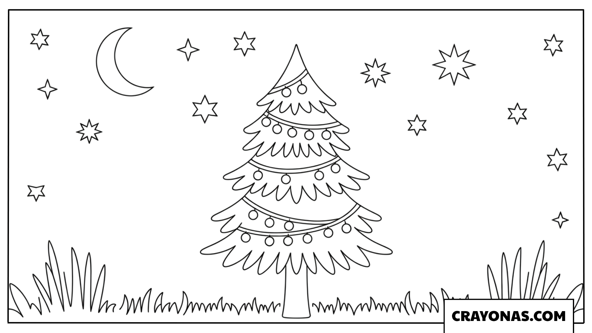Nighttime Christmas Tree Coloring Page