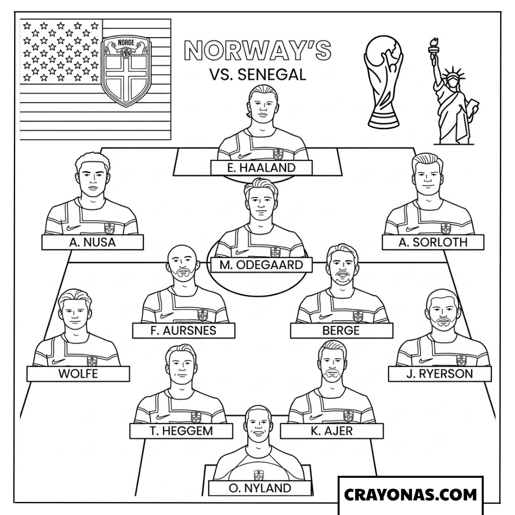 Norway National Team Starting Lineup Coloring Page