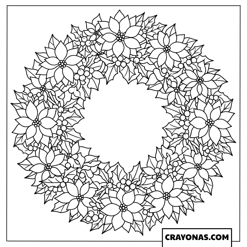 Ornate Floral Christmas Wreath Coloring Page