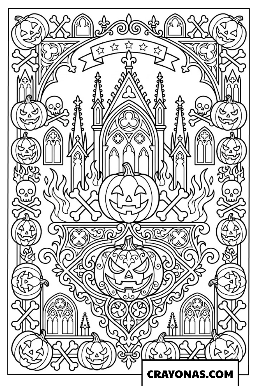 Ornate Gothic Cathedral Pumpkin Mandala Coloring Page